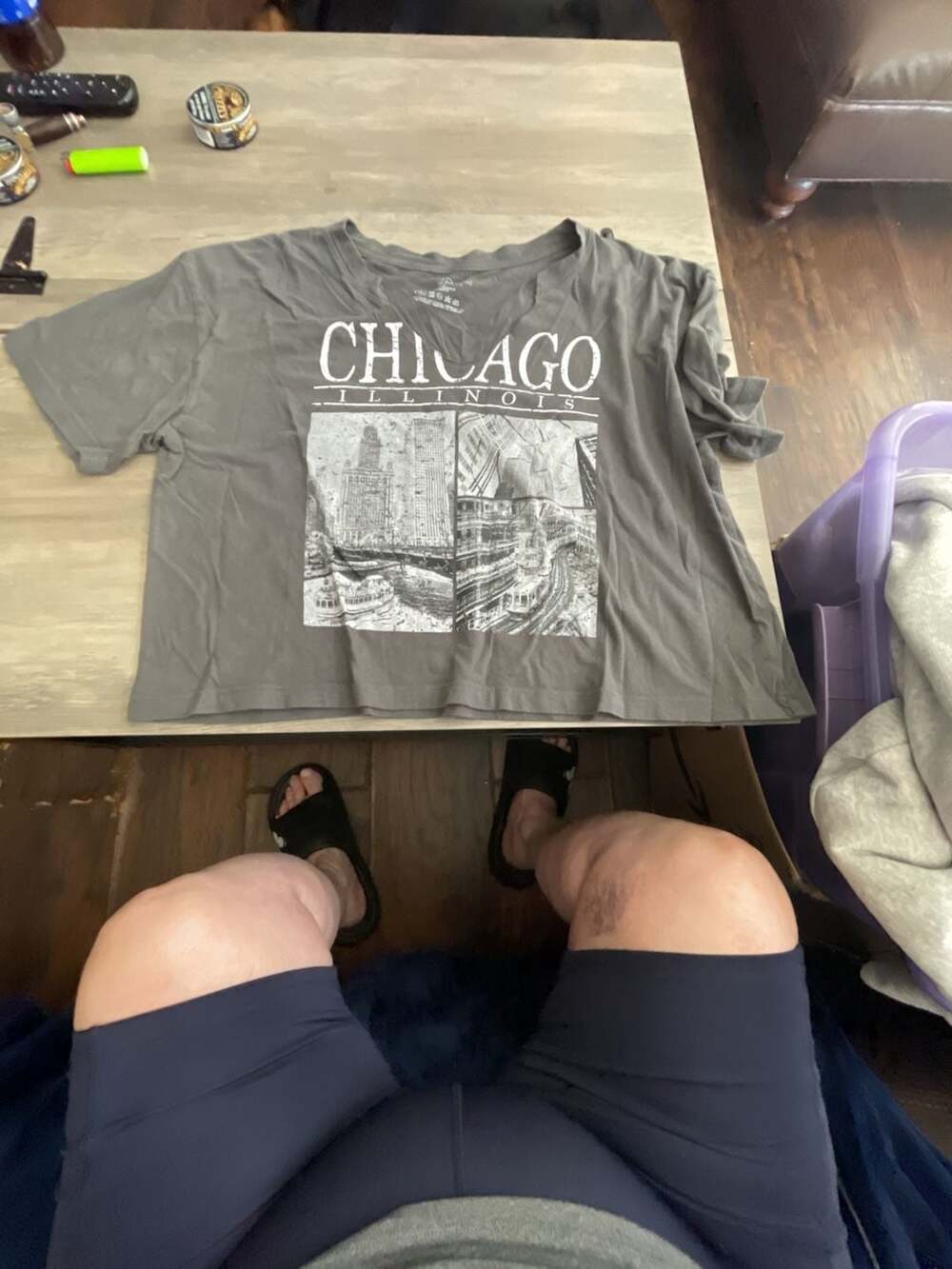 Vintage Threadz California Chicago Illinois Graphic V-Neck T-Shirt Gray XL